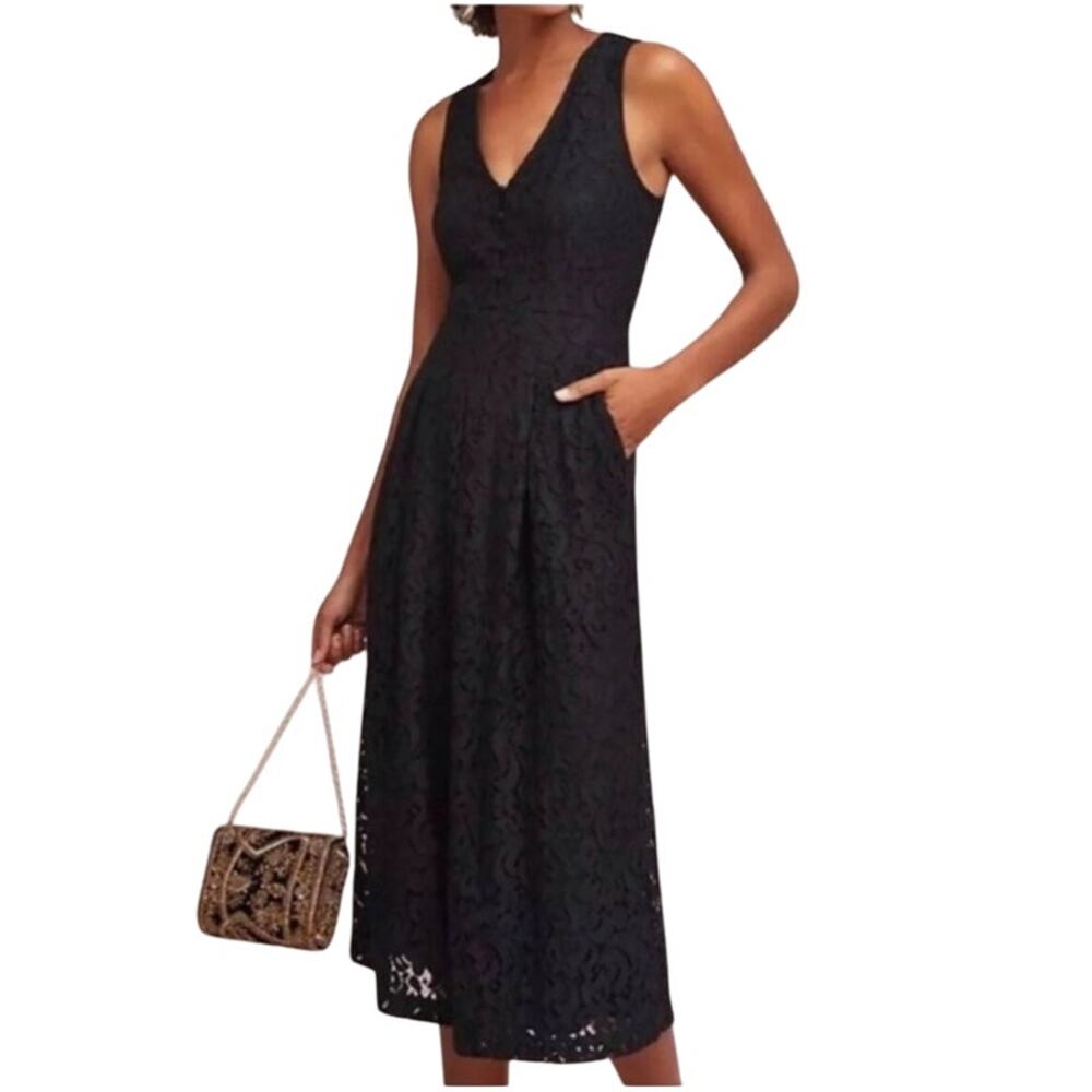 Moulinette Soeurs Jaeda Black Lace Jumpsuit Cropped Wide Leg 2P Anthropologie